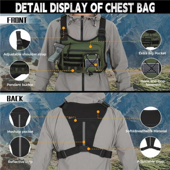 Outdoor Sports Chest Bag for Men, Chest Vest Holster Fits Most Pistols, EDC - Picture 13 of 16